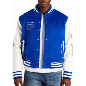 Wholesale Vintage Custom Varsity Jacket Men Premium Wool Body Cowhide Leather Sleeve Hip Hop Loose Fit Unisex College Jacket - Product Image 3