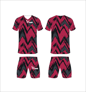 Conjunto de Uniforme de Fútbol Sublimado Personalizado, Color Granate y Negro con Patrón en Zigzag, Transpirable, de Secado Rápido, para Hombres, Niños y Jóvenes - Product Image 1