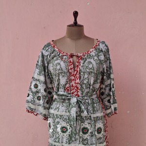 Robe longue en coton imprimé de qualité supérieure, brodée, coupe ample, pour femme, décontractée, tissée, taille élastique, manches longues, idéale pour l'été - Product Image 1
