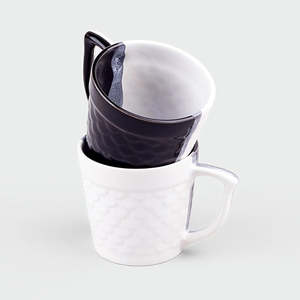Classic and Modern Black and White Textured Espresso <b>Cups</b> (<b>Set</b> of 2) 200-220ml Capacity PC Material for Home Use Custom Logo - Product Image 3
