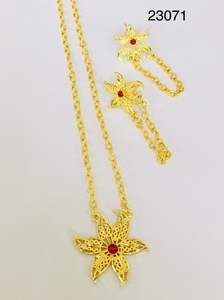 Conjunto de Collar y Aretes Florales Chapados en Oro de 24K de MOLL JEWELLERS, Joyería de Moda India con Circonitas para Mujer, Regalo de Compromiso o Boda - Product Image 2