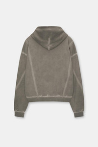 Sweat à capuche unisexe pour homme, coupe courte et oversize, effet délavé à l'acide, avec fermeture éclair, en coton thermique respirant, grammage lourd 500 GSM, doublé, pour l'hiver - Product Image 2
