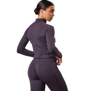 Veste de performance légère Deep Purple pour femme, à fermeture éclair intégrale, à manches longues, pour l'entraînement, la course, la gym et les activités sportives, à porter en couche. - Product Image 2