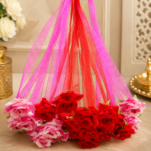 Handmade Plastic Artificial Rose Hanging Garland Red Pink Organza <b>Ribbons</b> NEW ARRIVAL Outdoor Wall Decor - Product Image 5