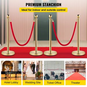 Set di 4 Pali per Controllo Folla in Teatro con Barriera in Corda di Velluto Rosso da 1,5 m - Product Image 2