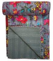 Ensemble de couettes Kantha indiennes vintage en gros, faites à la main, réversibles, écologiques, en coton floral, tailles Twin et Queen, personnalisables