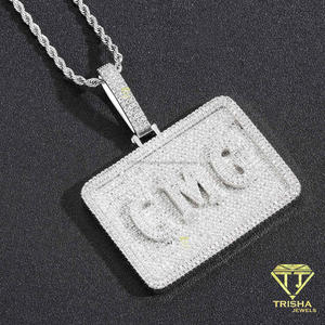 Collier Premium « CMC » avec lettres et accents de diamants Moissanite, pendentif rectangulaire argenté, chaîne torsadée, bijoux urbains Hip Hop - Product Image 4