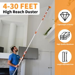 Kit de dépoussiérage 4-en-1 avec manche de 9 m et têtes en microfibre pour le nettoyage domestique - Product Image 4