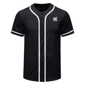 เสื้อเบสบอลสีดำแบบกำหนดเองพร้อมแถบสีขาว ปิดด้วยกระดุม ชุดทีม เสื้อกีฬา-ขายส่ง OEM - Product Image 2