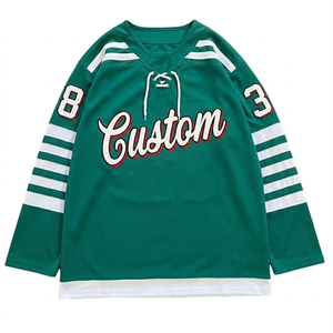Maillot de hockey sur glace personnalisé en gros, manches longues, respirant, séchage rapide, léger, nom et numéro d'équipe personnalisés, coupe classique, col en V - Product Image 1