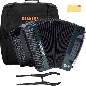 Acordeón Hohners Corona C-II F/Bb/Eb, Color Verde Madera y Dorado, con Estuche, Correas Ajustables y Portátil - Product Image 5