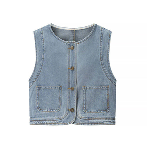 Gilet en jean OEM pour femme avec ourlet brut, vente en gros directe usine pour collections streetwear, faible MOQ - Product Image 5