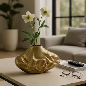 Pot de fleur en aluminium fait à la main à bas prix Vase de décoration de mariage Présentoir de table de sol Vase doré vintage de luxe - Product Image 2