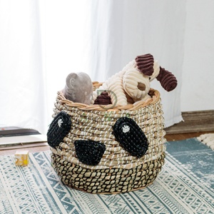 Panda Woven Seagrass Rattan Storage <b>Basket</b> Eco-Friendly Animal Wicker Laundry <b>Basket</b> Clothing Plants Daily <b>Nursery</b> Baby Toy Kids - Product Image 1