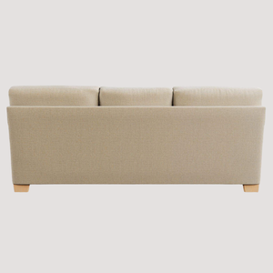 Canapé moderne en tissu crème avec accoudoirs carrés, capacité 3 places, et design contemporain avec coussins décoratifs. - Product Image 2