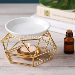 Shiny Gold Finished Iron Stand <b>Ceramic</b> Oil Bowl Tabletop Decorative Incense Oil Burner Home Fragrance Aromatherapy <b>Diffuser</b> Deco - Product Image 6