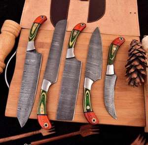 Juego de Cuchillos de Chef de Acero de Damasco de 5 Piezas, Forjados a Mano por Steel Craft International, con Mangos de Madera, Hojas Afiladas, Ambidiestros - Product Image 2