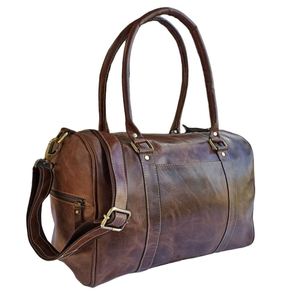 Sac de voyage mini en cuir véritable pleine fleur Crazy Horse fait main pour le week-end et les nuits - Product Image 5