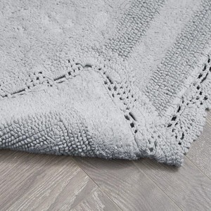 Gray Knitted Bath <b>Mats</b> Rectangle 2 Piece <b>Set</b> Non-Slip Rubber Backing Classic Style Home Use Cotton Material - Product Image 3