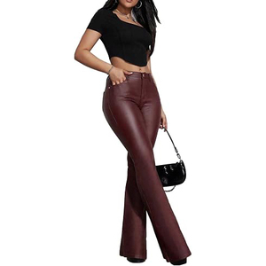 Pantalon en similicuir pour femme, taille haute, coupe droite, extensible, coupe-vent, respirant, décontracté, streetwear, été - Product Image 2