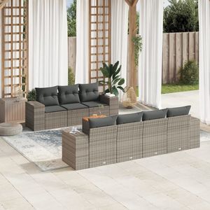 Set Divano da Giardino in Rattan Grigio con Cuscini, 6 Posti, Arredamento da Esterno dal Design Contemporaneo - Product Image 1