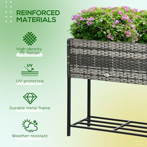 Fioriera Rialzata Portatile in Acciaio Effetto Rattan con Gambe e Ripiano Porta Attrezzi, Modello per Erbe, Verdure e Fiori, Grigio - Product Image 5