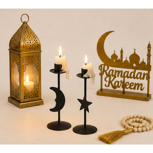 ชุดเชิงเทียนรูปพระจันทร์และดวงดาวแบบขายส่ง สีดำด้าน ทำจากเหล็ก สำหรับตกแต่งโต๊ะในช่วงรอมฎอนและตกแต่งบ้าน - Product Image 6