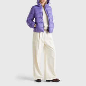 Women's Purple Quilted Hooded Puffer Jacket Full Sleeve <b>Winter</b> <b>Coat</b> with Zipper Closure Standard <b>Thickness</b> Solid Color - Product Image 3