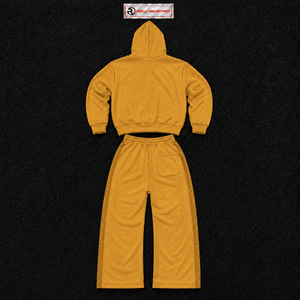 Survêtement à capuche doré, fermeture éclair intégrale, décontracté, couleur unie, 100% coton, respirant, coupe ample, pour l'automne, mode détente, soldes - Product Image 6