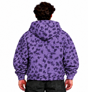 Sweat à capuche surdimensionné en polaire violet personnalisé à imprimé léopard avec poche kangourou, cordon de serrage et respirant, respectueux de l'environnement - Product Image 2