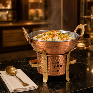 Hammered <b>Copper</b> Chafing Dish Food Warmer with Stainless Steel Serving Bowl Brass Handles Buffet Catering Hotel Restaurant Decor - Product Image 5