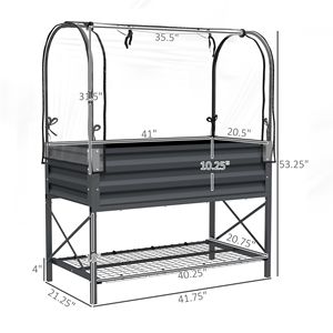 Fioriera Rialzata in Metallo Grigio Scuro di Grandi Dimensioni con Ripiano Inferiore e Copertura per Ortaggi - Product Image 3