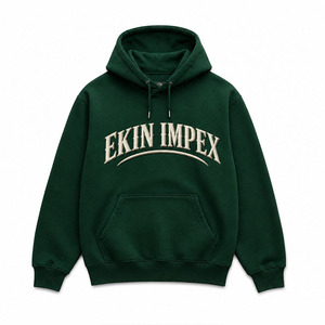 Ekin Impex Embroidered Hoodie Men's Regular Fit Fleece Cotton Casual Sweatshirt Autumn Green Front Logo Pocket Design - Product Image 1