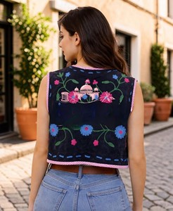 Handcrafted Women Black Velvet Embroidered Sleeveless Winter Warm Cotton Eco-Friendly Traditional Rajasthani Boho Ethnic - Product Image 4