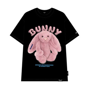CLOUDZY Pink Bunny Puff Print Cotton T-Shirt Crew Neck Casual Design for Adults - Product Image 1