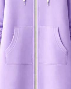 Sweat-shirt à capuche long zippé en polaire pour femme, couleur lavande, avec poches kangourou, vêtement d'hiver décontracté et chaud, fabrication OEM personnalisée - Product Image 6