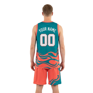 Ensemble maillot et short de basket-ball pour homme, col en V, sans manches, imprimé vagues, uniforme personnalisable avec nom et numéro, tenue de basket-ball pour adulte - Product Image 2