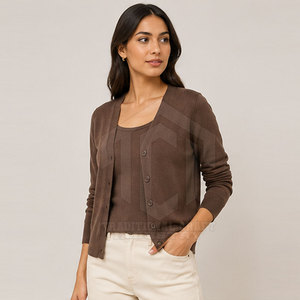 Ensembles deux pièces haut de gamme pour femmes, tricotés, unis, décontractés et élégants, 100% Coton/Laine, respirants, coupe confortable, Hiver, Vente en gros - Product Image 2