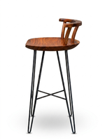 Tabouret de bar en bois massif, siège rond, base en métal, sans accoudoirs, chaise de comptoir marron pour bar à domicile, café, restaurant