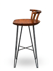 Solid Wood Bar <b>Stool</b> Round <b>Seat</b> Metal Base Armless Counter Chair Brown for Home Bar Cafe Restaurant - Product Image 2