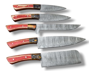 Juego de Cuchillos de Chef de Acero de Damasco de Cinco Piezas Nordic Forge con Mangos de Madera Pakka, Juego de Cuchillos de Cocina Hechos a Mano OEM Personalizados con Bolsa Enrollable - Product Image 3