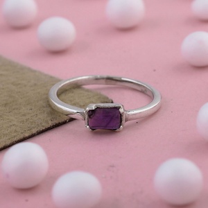 Natural <b>Purple</b> Amethyst 925 Sterling Silver Rectangular Gemstone Ring Handmade Womens Cocktail Statement Jewelry Wholesale - Product Image 5