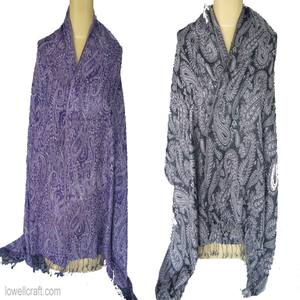 Chal Azul (175x65 cm) 30% Seda y 70% Viscosa con Patrón Paisley de Seda en Azul Oscuro y Jacquard Multicolor Jamawar - Product Image 5