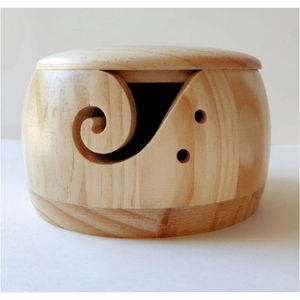 Handmade Premium Wooden Yarn Bowl with Lid & Hole Portable Carved Wood Yarn Holder <b>Storage</b> Organizer Bowl for <b>Knitting</b> Yarn Bowl - Product Image 3