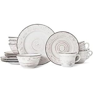 White 16-Piece Stoneware <b>Dinnerware</b> Set with Trellis Design - Product Image 1