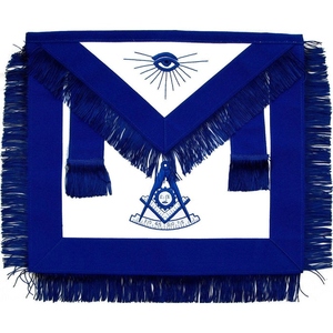 Tablier de Maître Maçon Bleu Royal avec Broderie Main du Roi et du Compas, en Cuir Blanc avec Cordons – Régalia Maçonnique Premium - Product Image 3