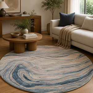 Alfombra Redonda de Lana y Viscosa de Pelo Corto, Tejida a Mano, Modelo TAQ-4309 de Jaipur Rugs, Color Gris Clásico/Azul Leche - Product Image 1