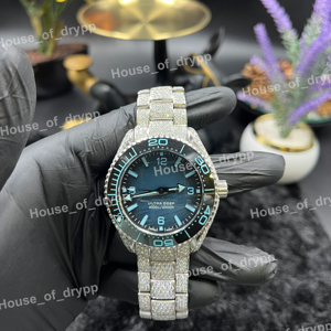 Reloj de Acero Inoxidable con Incrustaciones de Diamantes, Esfera Azul, Bisel con Diamantes Moissanite, Estilo Hip Hop, Reloj de Lujo para Hombre - Product Image 1
