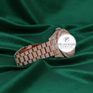 นาฬิกาเพชรหรู Pragalbh Jewels ประดับเพชรเต็มเรือน ไมโครเพฟ โรสโกลด์ ควอตซ์ สำหรับผู้ชายและผู้หญิง - Product Image 3