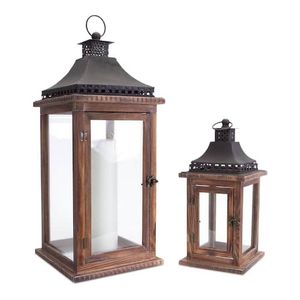 Farol de Madera Rústico Hecho a Mano con Ventanas de Vidrio y Asa de Cuerda, Accesorio Decorativo para el Hogar y el Jardín - Product Image 3